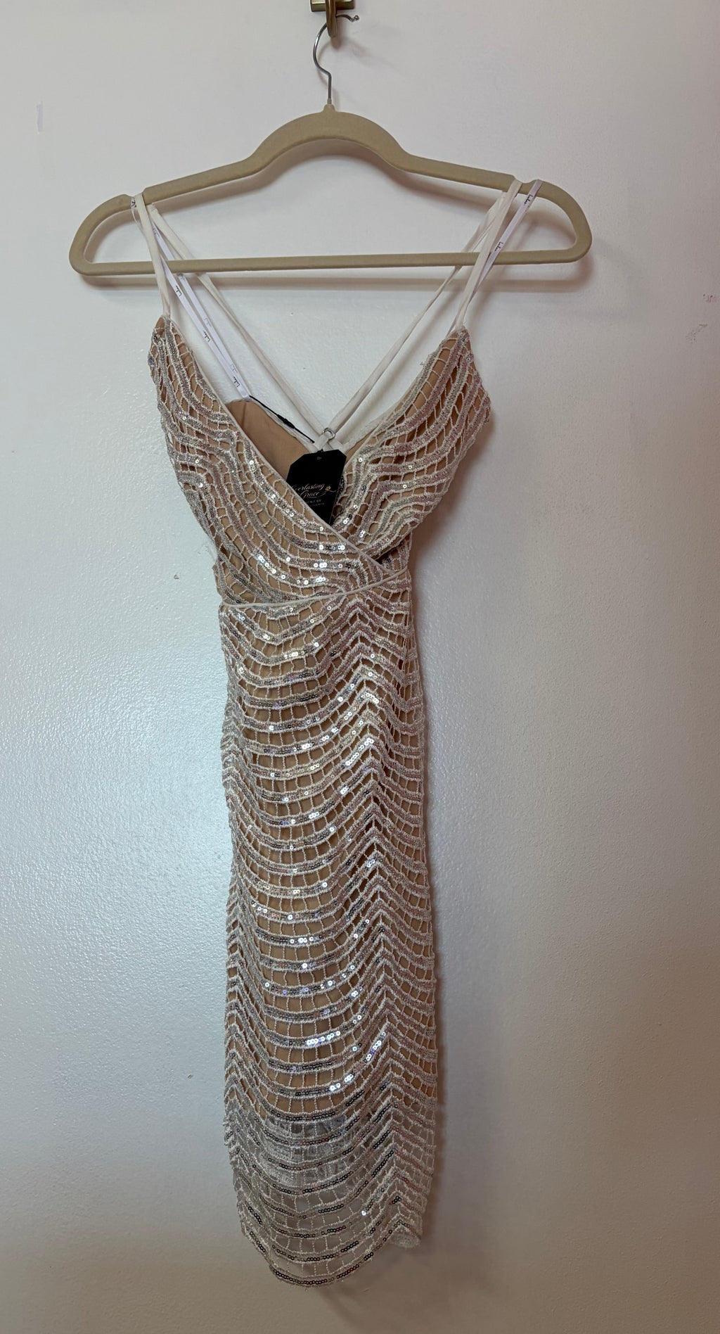 Lulus Champagne Nude Sequin Midi Dress