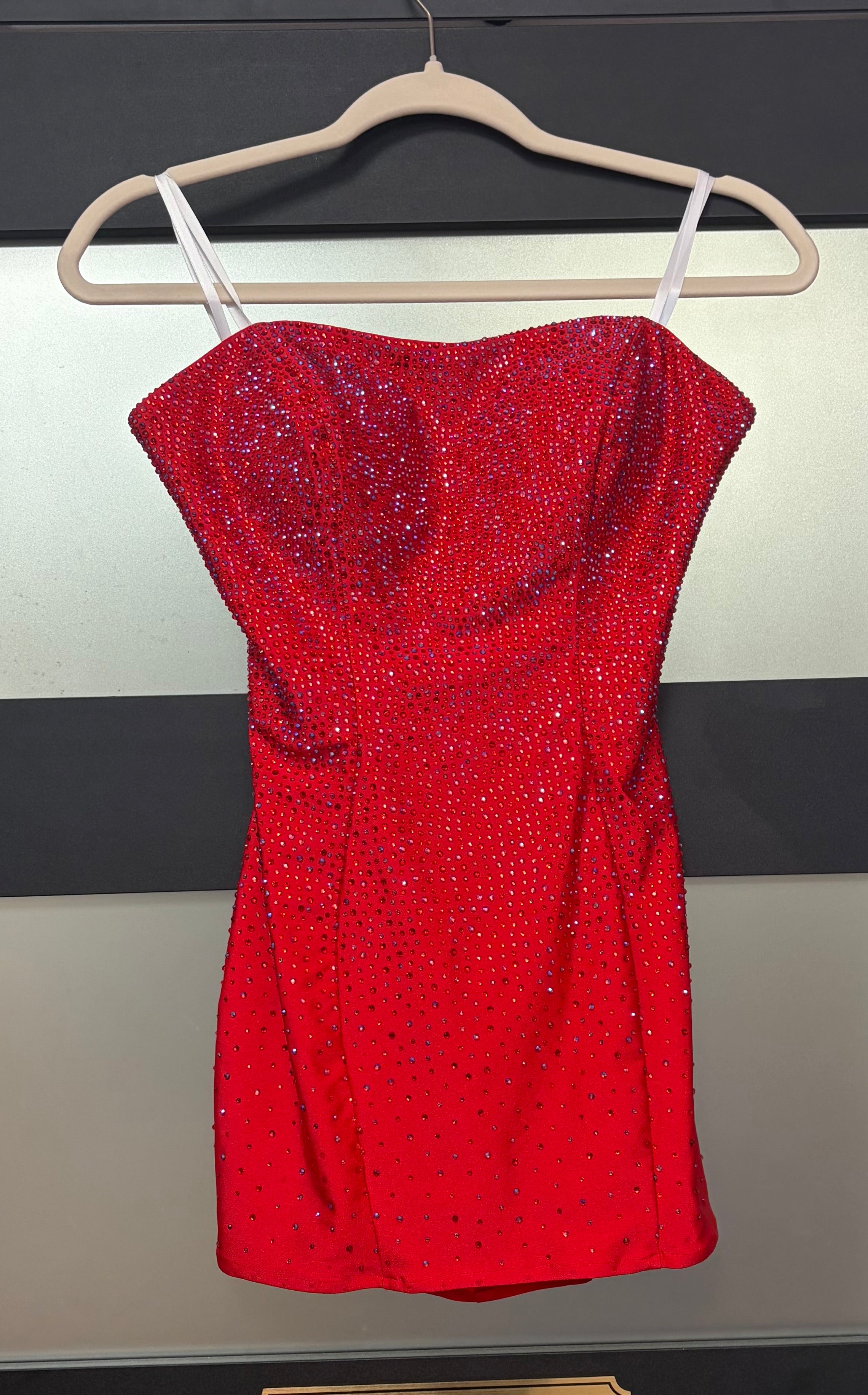 Sherri Hill 54427 Red Rhinestone Open-Back Mini Dress