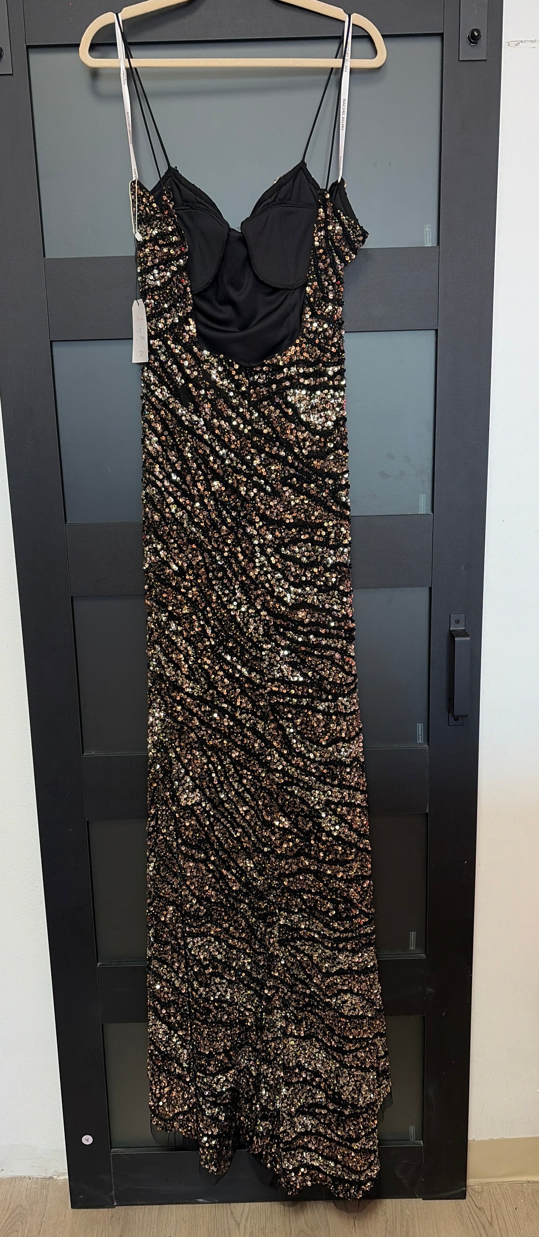 Rachel Allan gold sequin dress