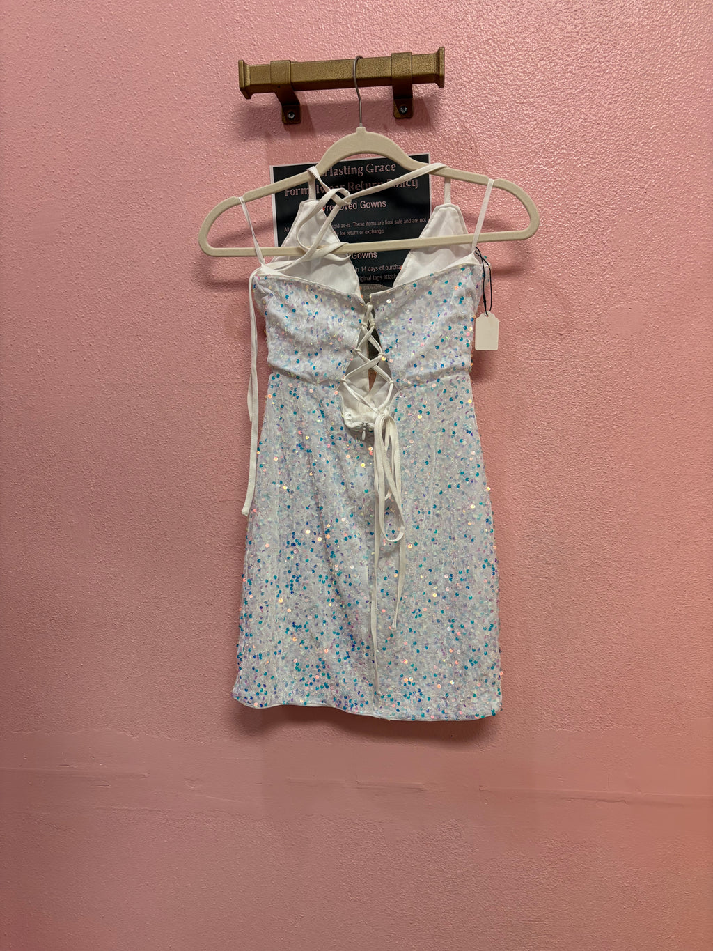 Iridescent Sequin Lace-Up Mini Dress