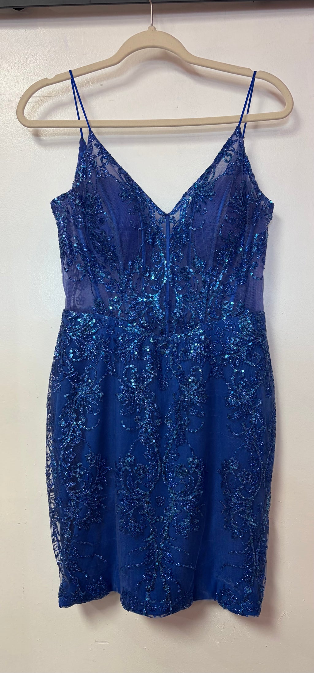 Juliet 874 Royal Blue Sequin Embroidered Homecoming Dress with Illusion Corset