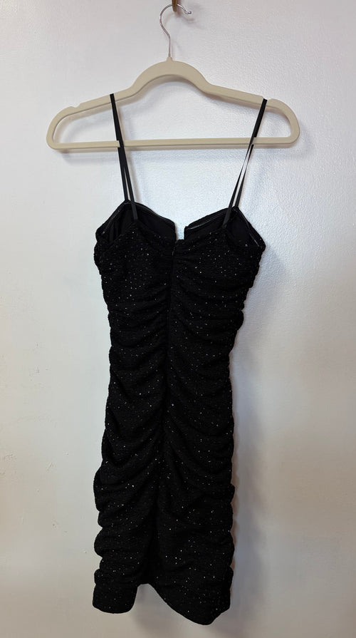 Adrianna Papell Hailey Black Glitter Ruched Cocktail Dress