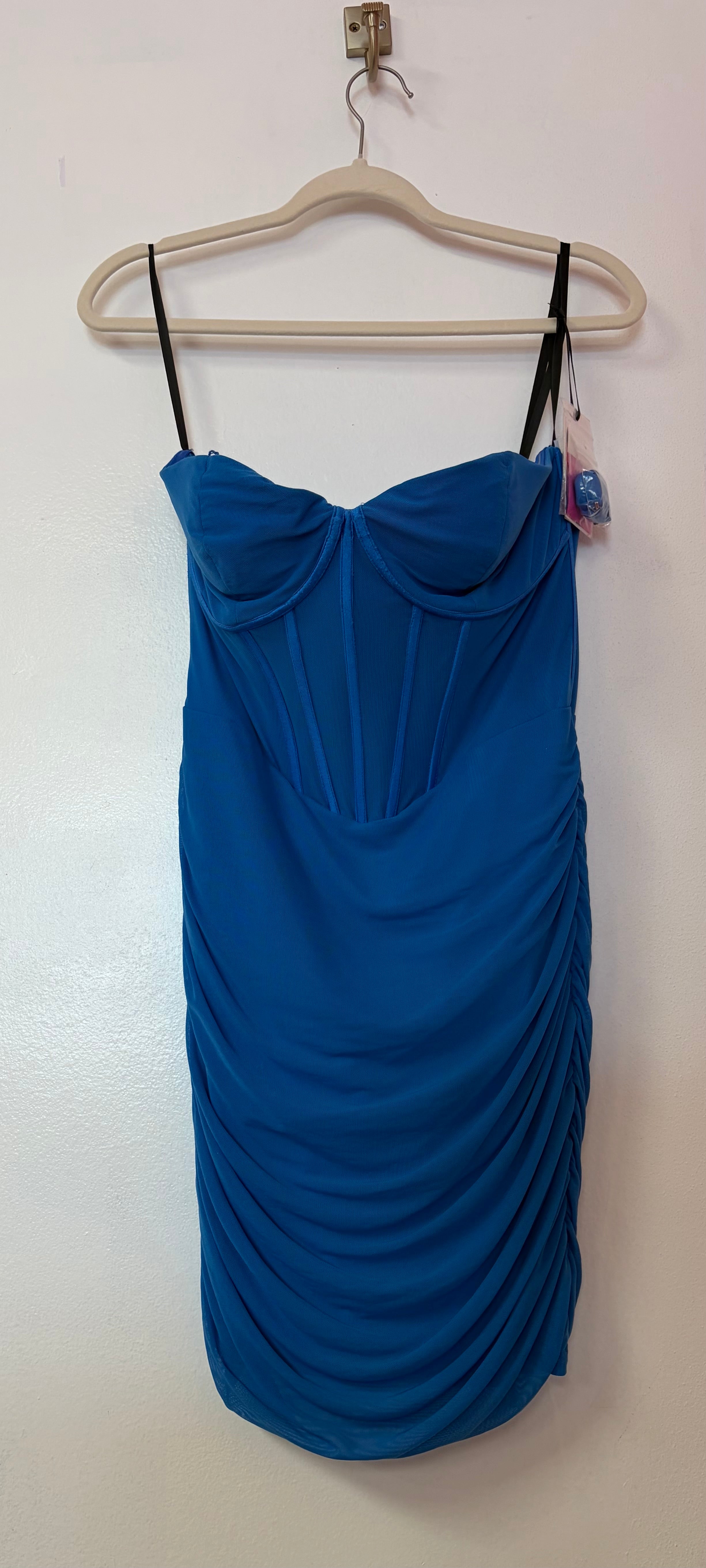 Alyce Paris Royal Blue Ruched Homecoming Dress with Corset Bodice and Draped Skirt