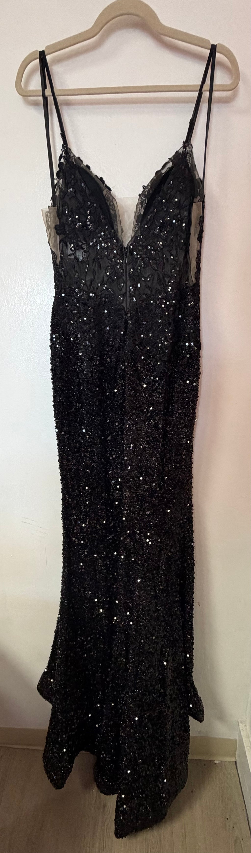 Estella Black Sequin Lace Mermaid Formal Gown with Illusion Bodice