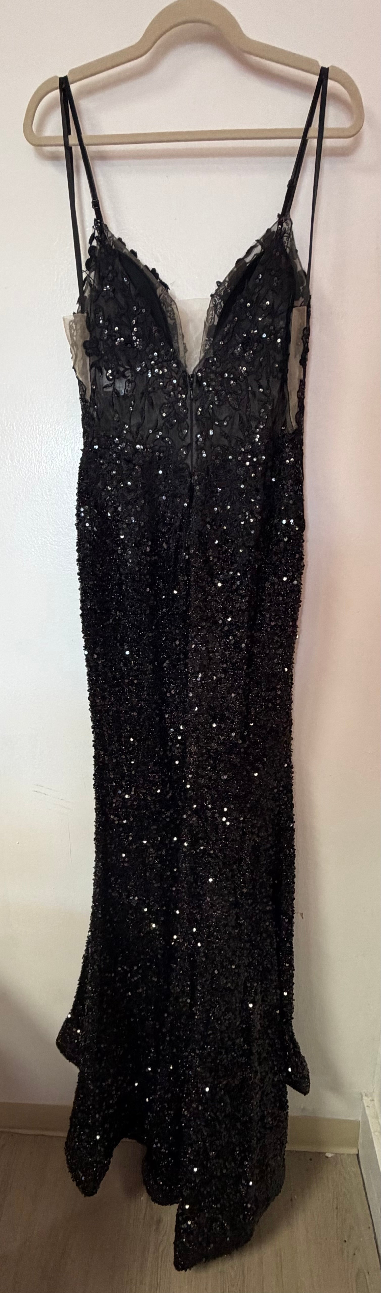 Estella Black Sequin Lace Mermaid Formal Gown with Illusion Bodice
