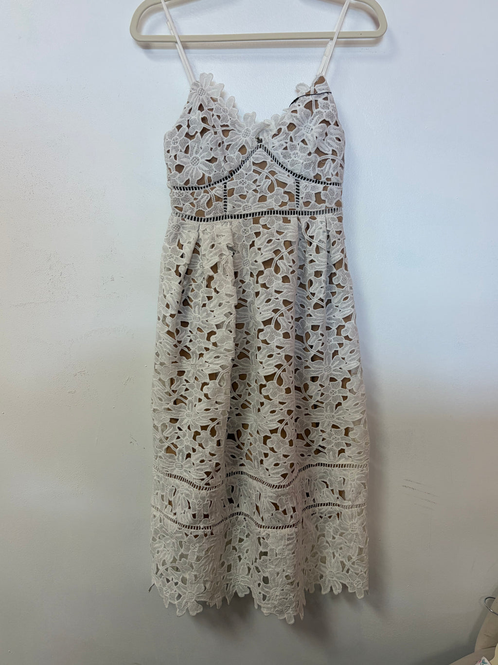 Ivory Floral Crochet Lace Sundress with Spaghetti Straps and Cutout Detail