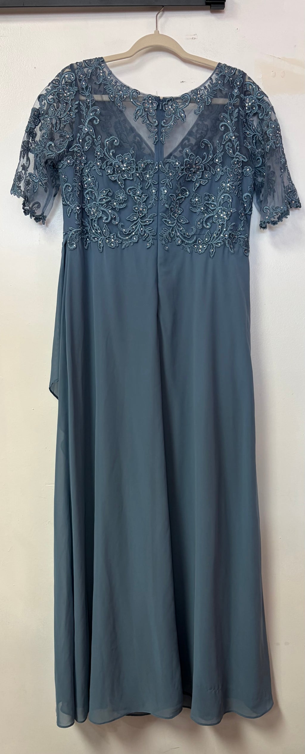 Oleg Cassini Slate Blue Beaded Lace Chiffon Mother of the Bride Gown