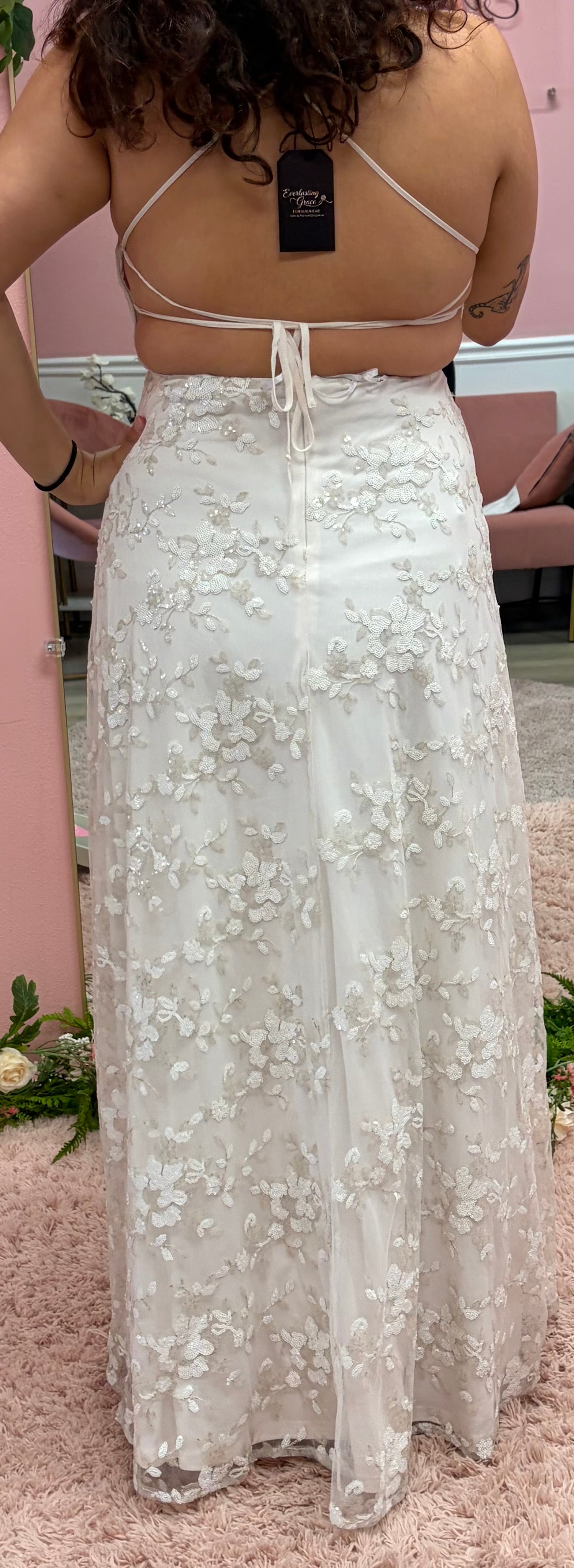 Lulus Ivory Open-Back Floral Appliqué Dress