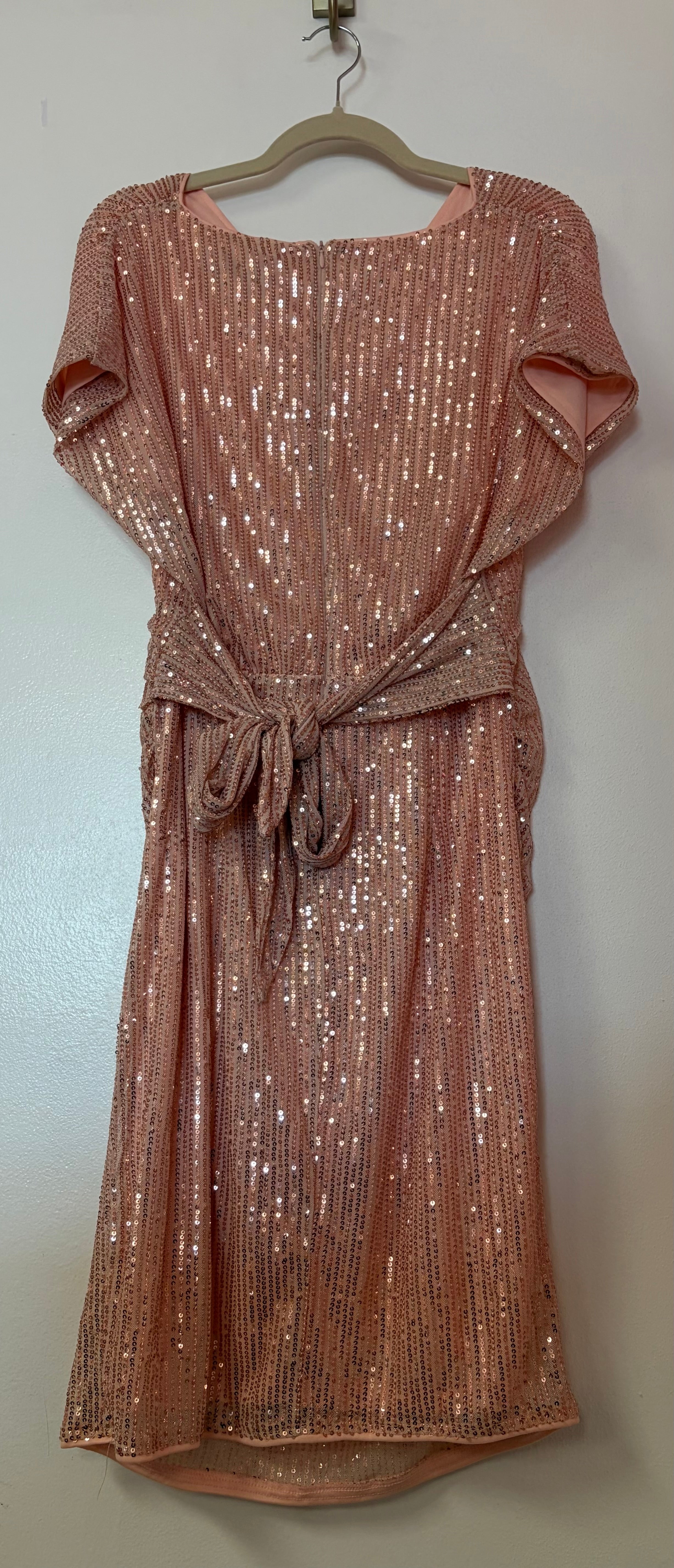 Grace Karin Rose Gold Sequin Cocktail Dress with Dolman Sleeves and Tie Back