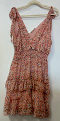 Altar’d State Peach Floral Tiered Mini Dress with Tie Shoulders and Smocked Waist