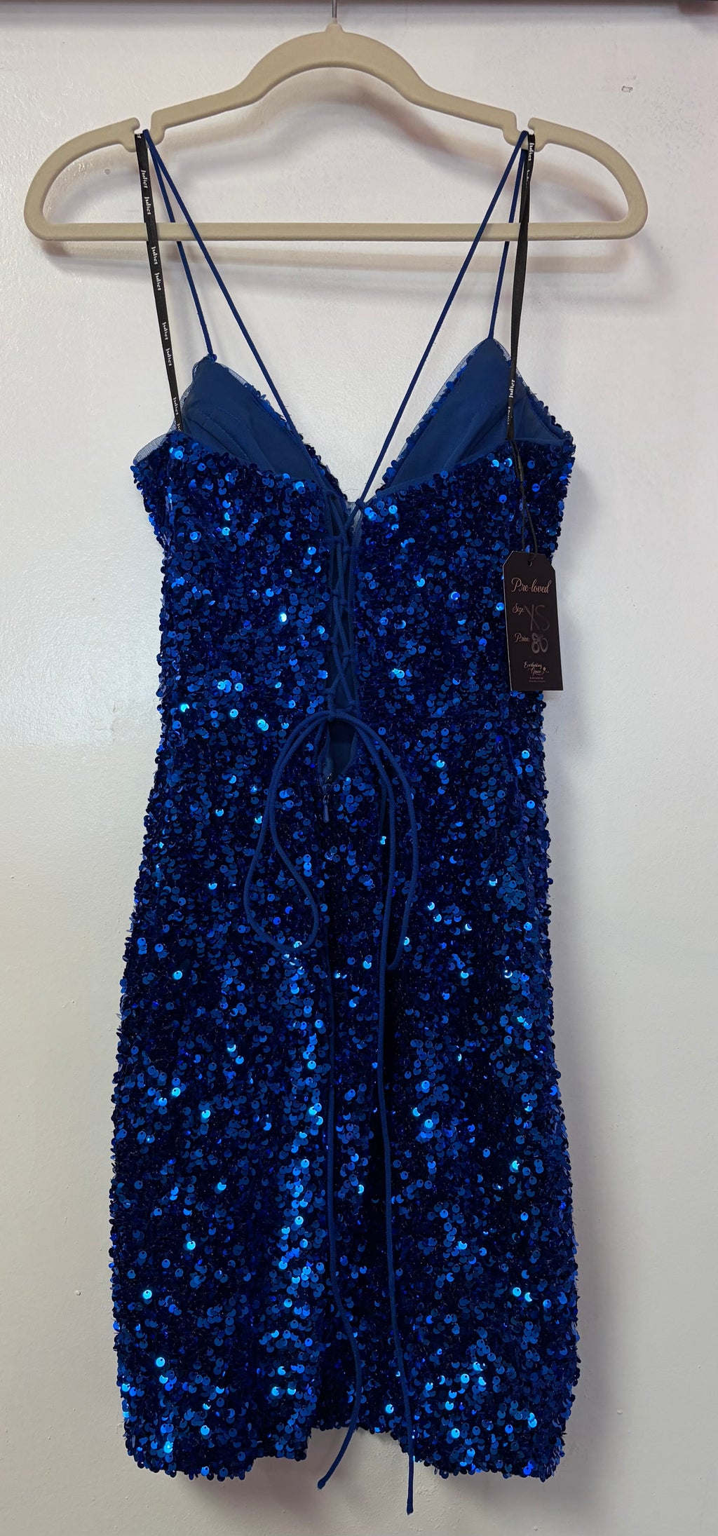 Juliet 865 Royal Blue Sequin Lace-Up Bodycon Homecoming Dress