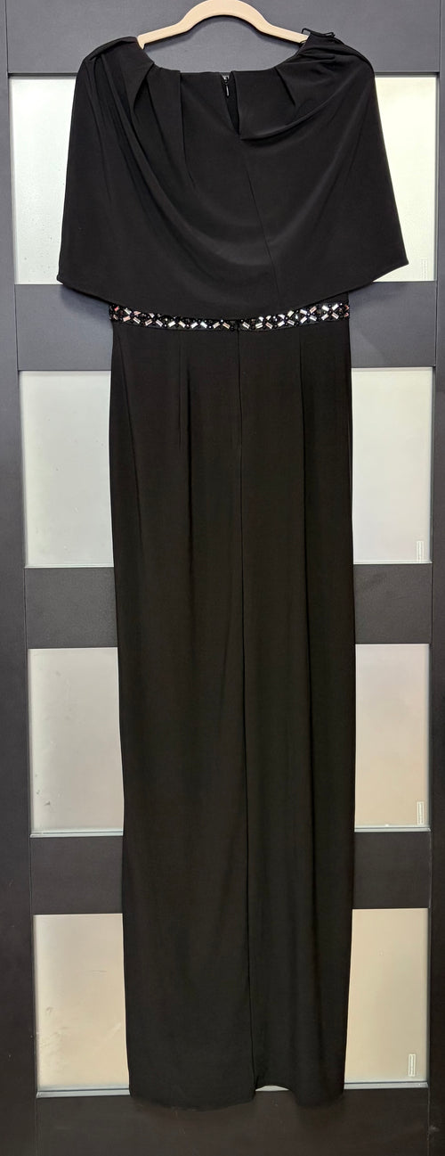 Adrianna Papell Black Beaded Waist Evening Gown