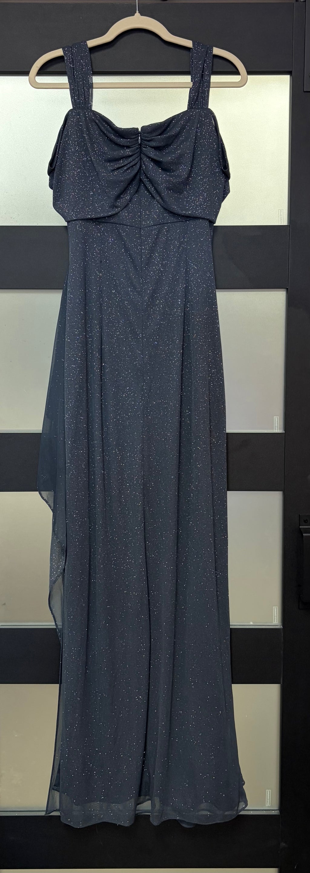 Alex Evenings Charcoal Glitter Draped Evening Gown
