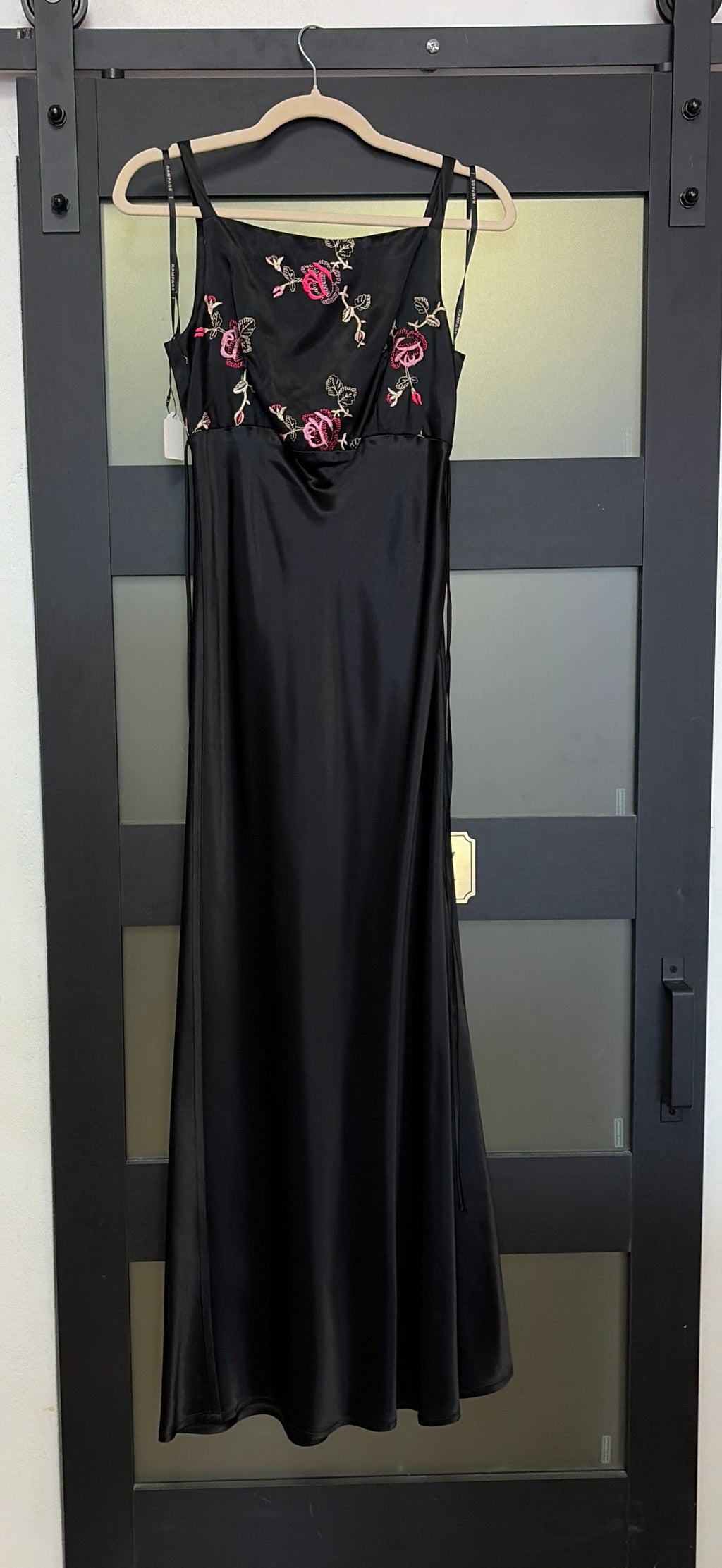 Rampage black silk dress with floral bust detailing