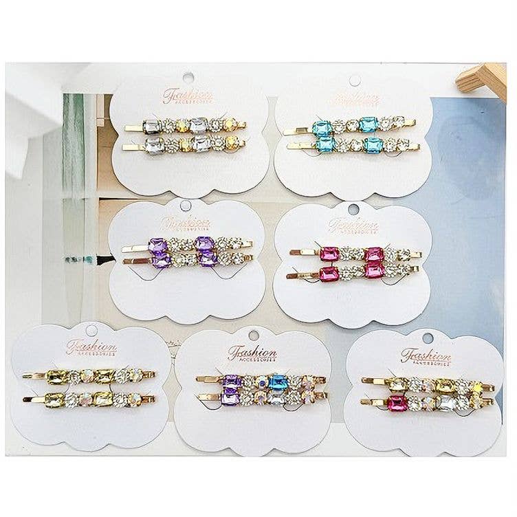 Diacly - 12pk Rectangle Crystal Deco Hair Grip Bobby Pin
