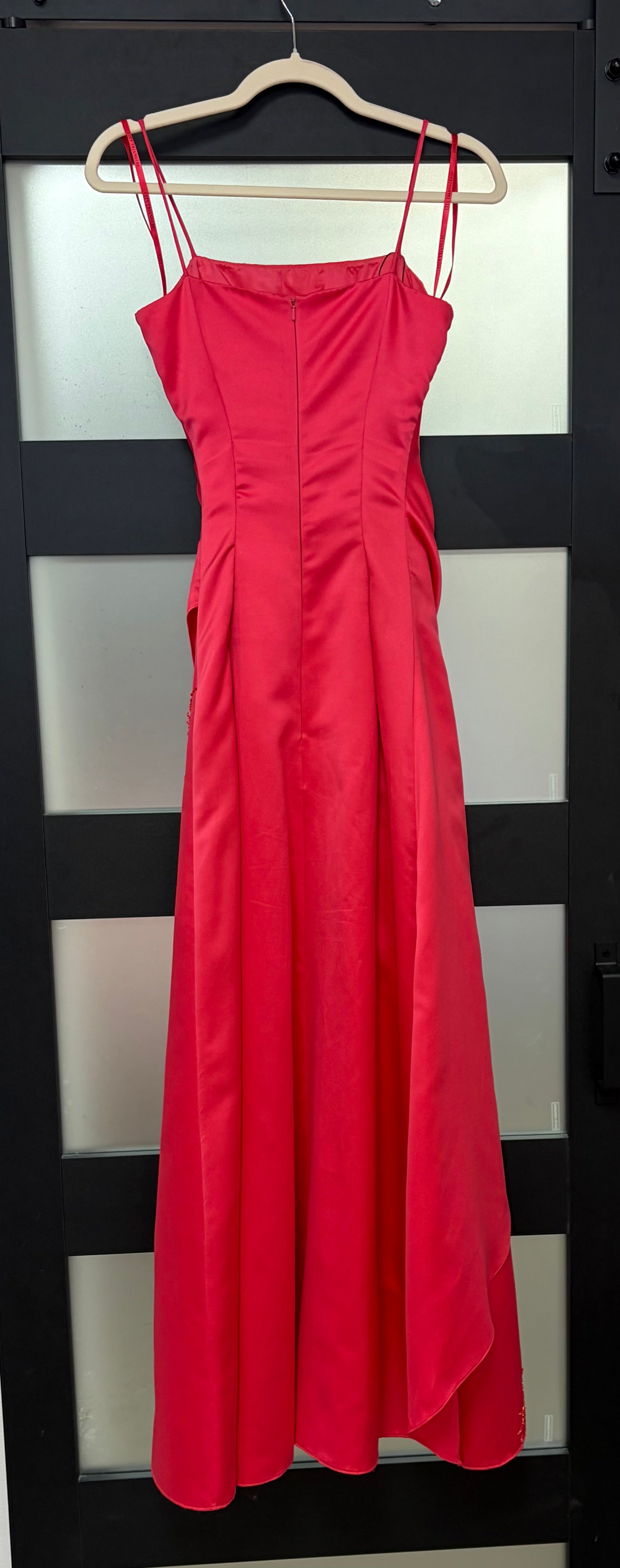 City Triangles Hot Pink Satin Draped Formal Gown with Embellished Bodice