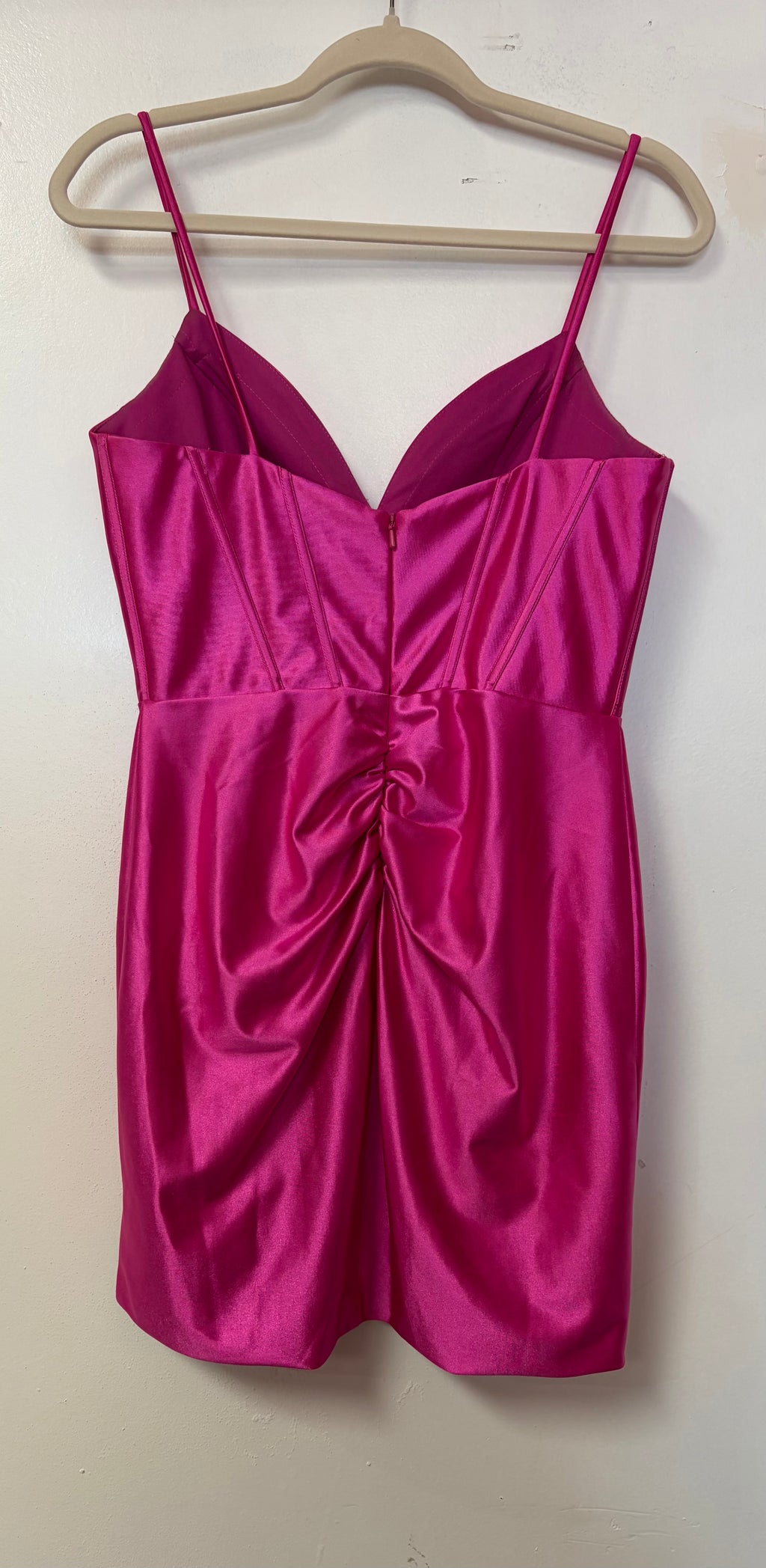 Ed Young Fuchsia Satin Corset Mini Dress with Side Slit
