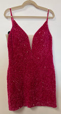 Alyce Paris Hot Pink Sequin Homecoming Dress with Plunging Illusion Neckline
