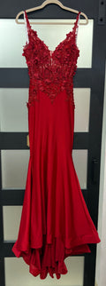 Ellie Wilde EW122041 Red Mermaid Gown with 3D Floral Lace Appliqué Bodice