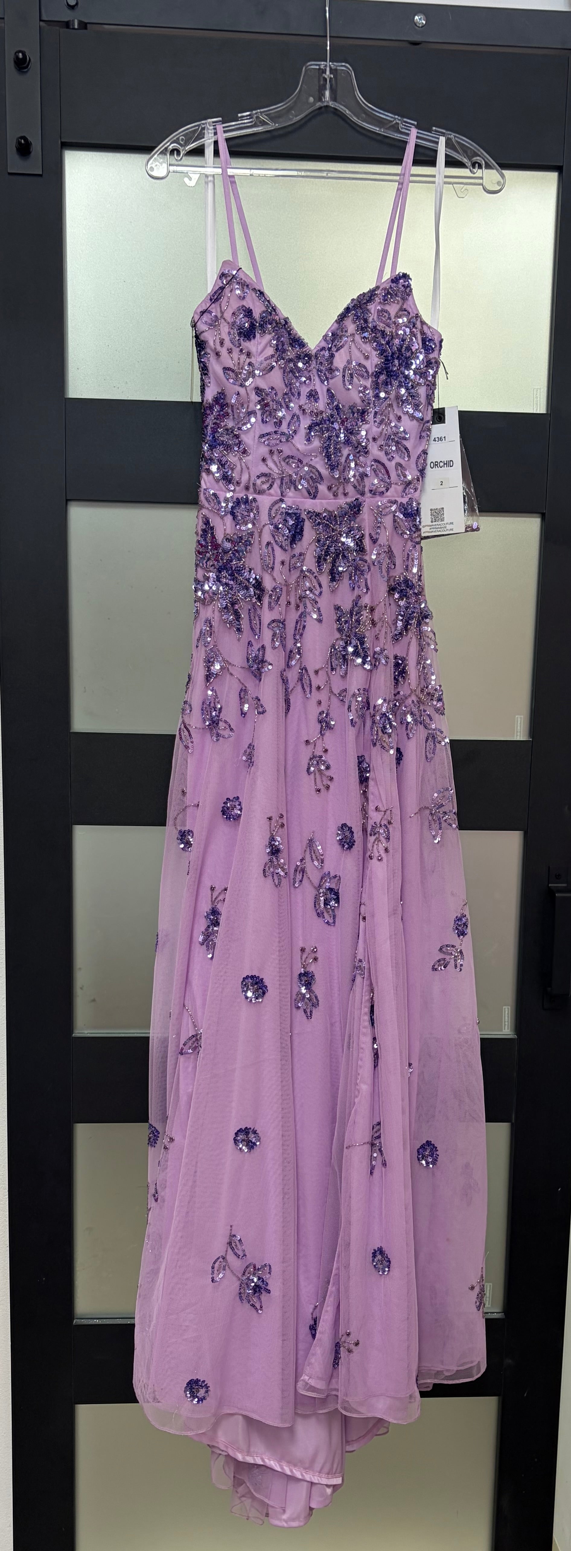 Primavera 4361 Orchid Beaded A-Line Formal Gown with Lace-Up Back