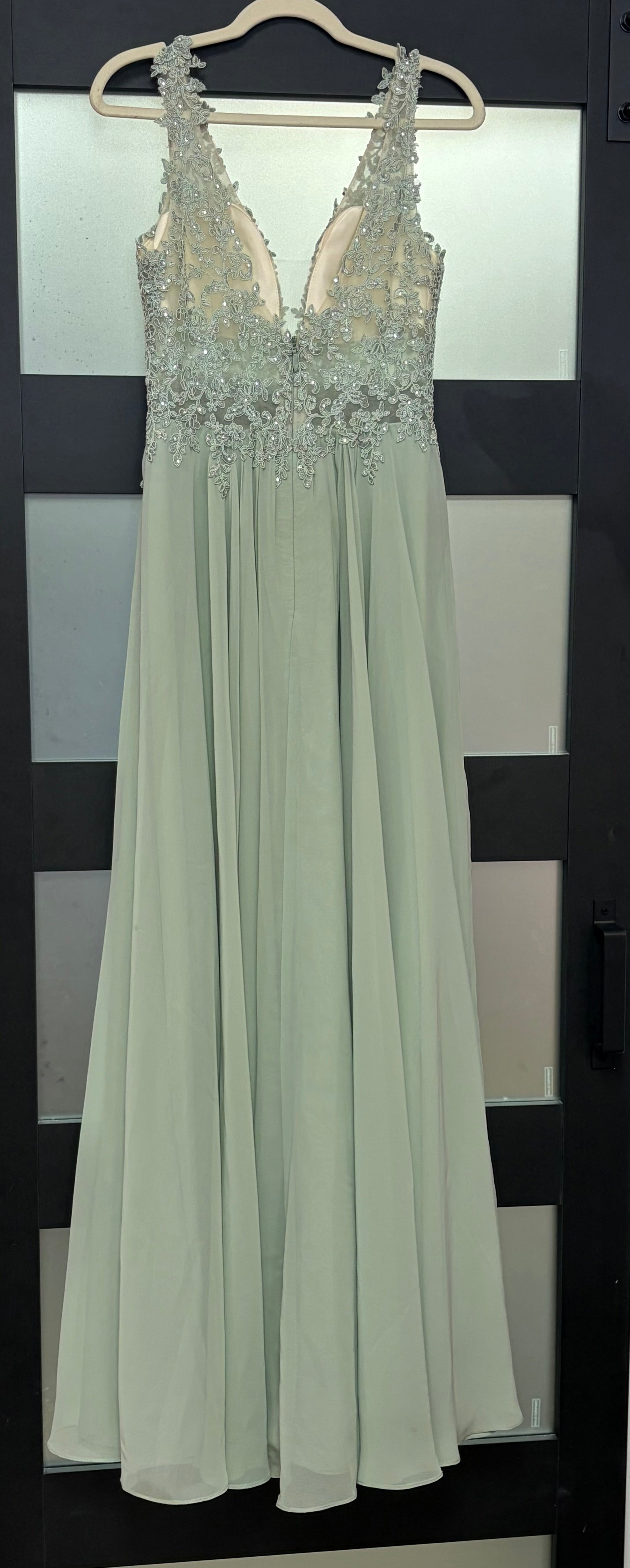 JJ’s House Sage Green Lace Chiffon Formal Gown