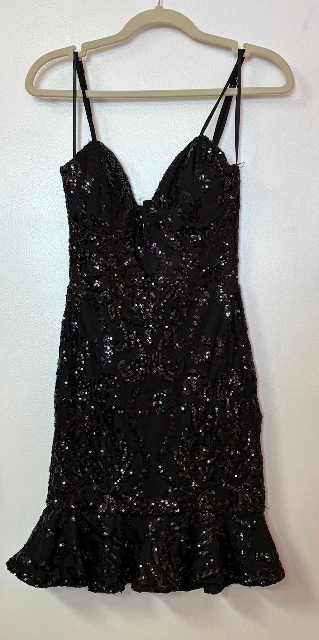 Windsor Black Sequin Ruffle Hem Cocktail Dress