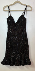 Windsor Black Sequin Ruffle Hem Cocktail Dress