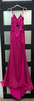 Jovani 43409 Hot Pink Metallic Cutout Prom Dress with Ruched Bodice and Flowing A-Line Skirt