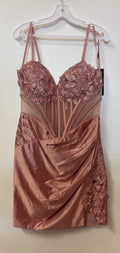 Adora 1075 Rose Gold Embellished Corset Homecoming Dress with 3D Floral Appliqué
