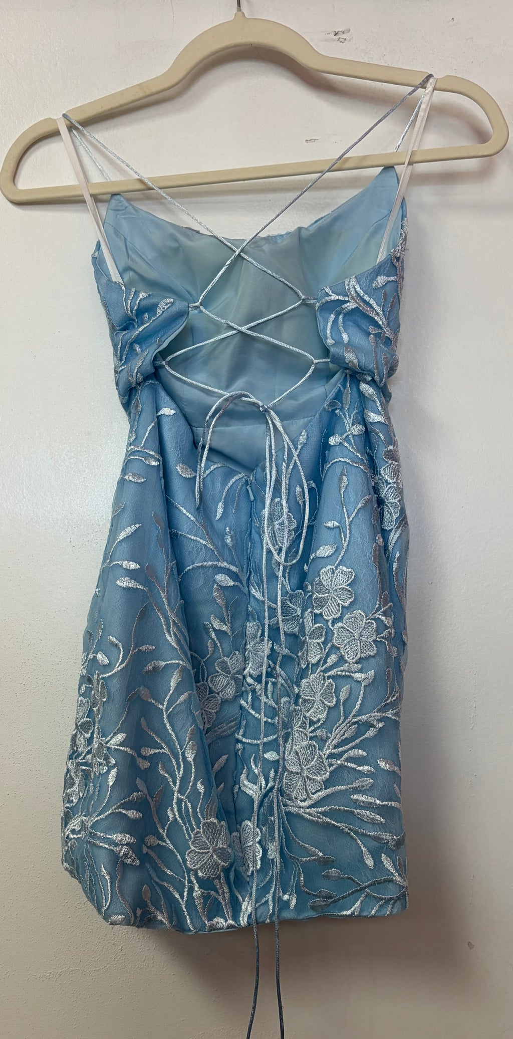 Zapaka Blue Floral Lace-Up Mini Dress