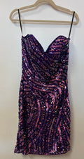 Mac Duggal Purple Iridescent Sequin Bodycon Dress – Ruched Party Mini Dress