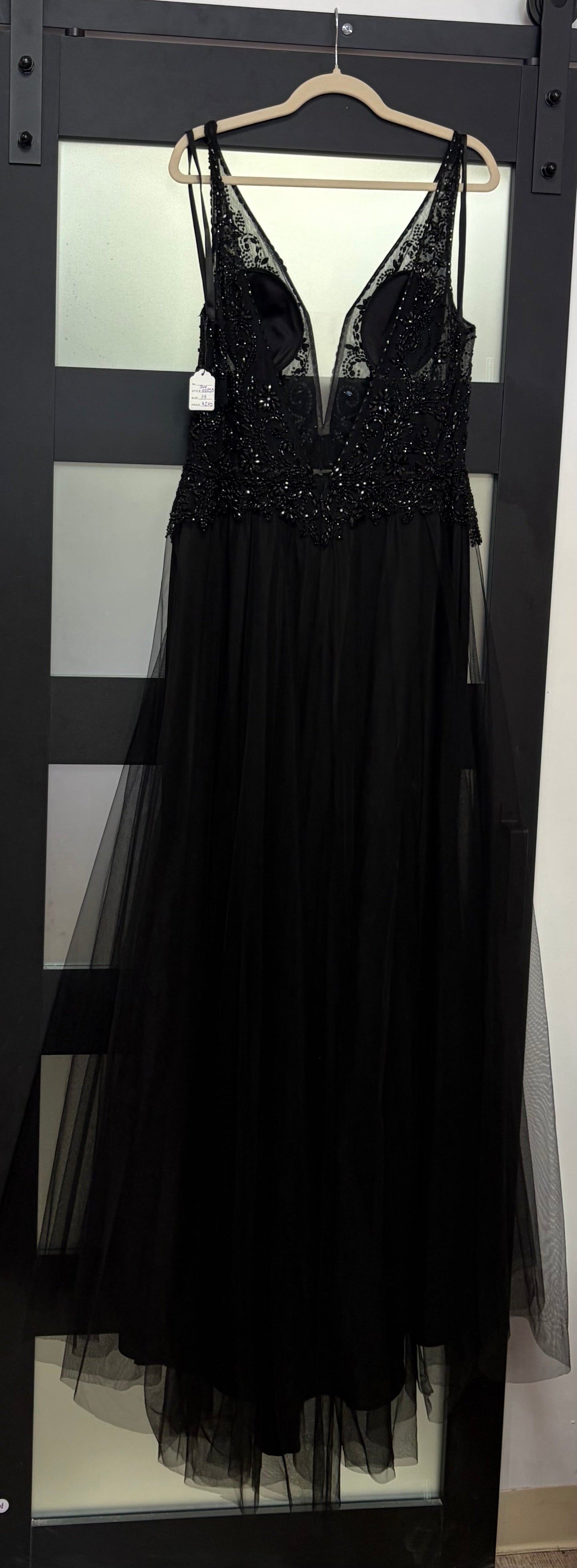 JVN by Jovani JVN02253 Black Beaded Illusion Tulle A-Line Gown