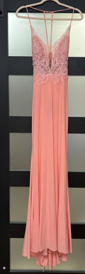 Faviana S10273 Soft Blush Lace Bodice Jersey Gown with Lace-Up Back