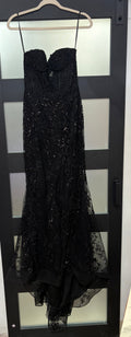 Black Floral Lace Corset Formal Gown with Layered Tulle Skirt