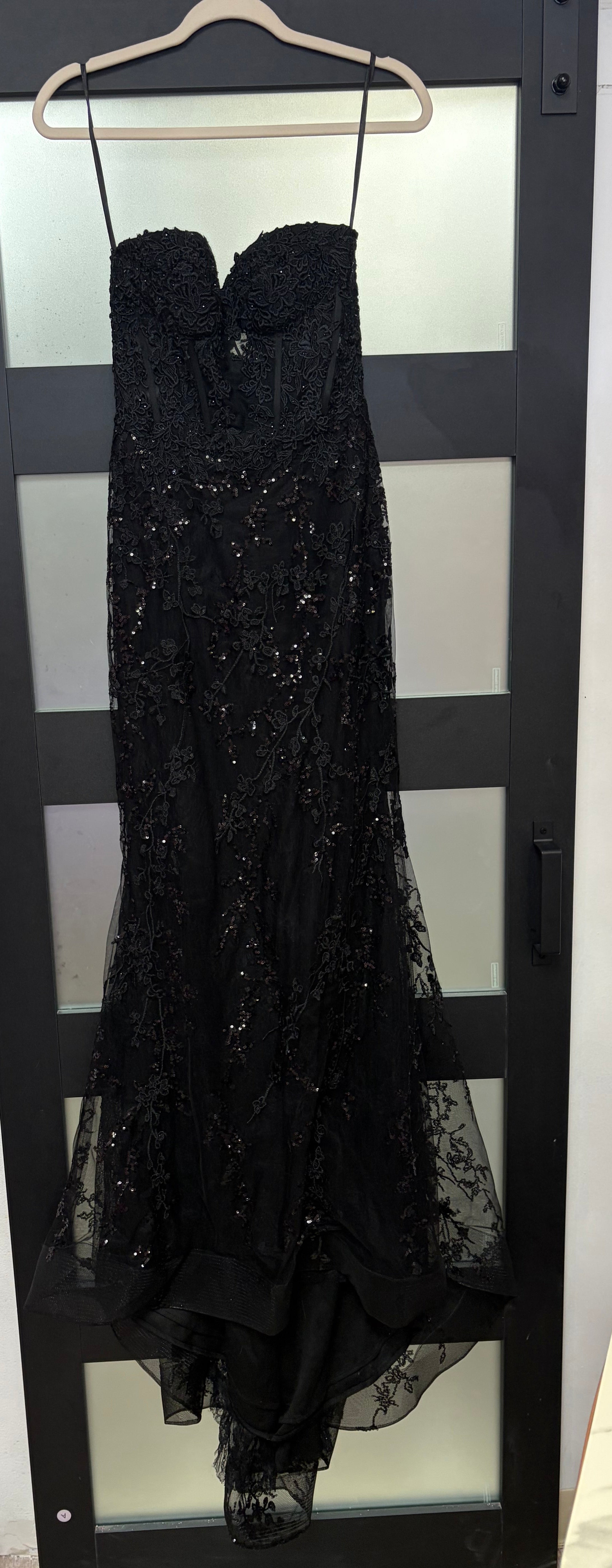 Black Floral Lace Corset Formal Gown with Layered Tulle Skirt