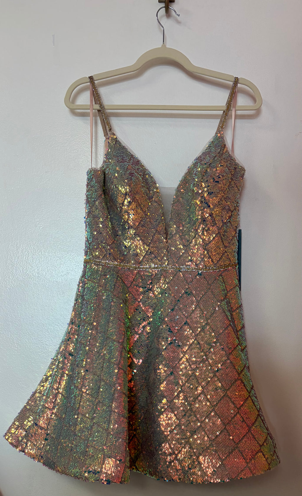Clarisse 30244 Rose Gold Iridescent Sequin Fit & Flare Homecoming Dress