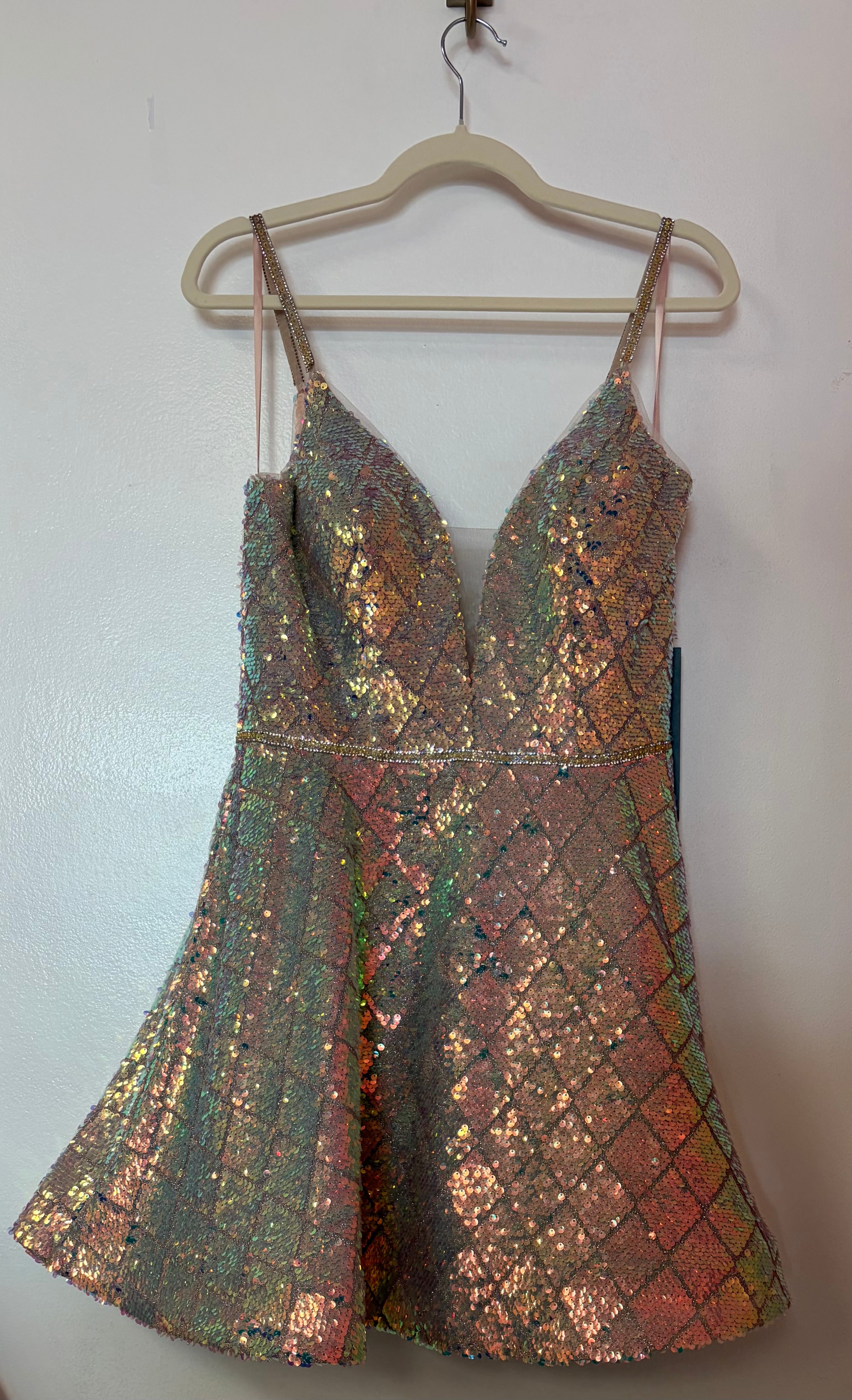 Clarisse 30244 Rose Gold Iridescent Sequin Fit & Flare Homecoming Dress