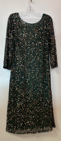 Emerald Green Sequin Cocktail Dress with Long Sleeves and Dramatic Cowl Back