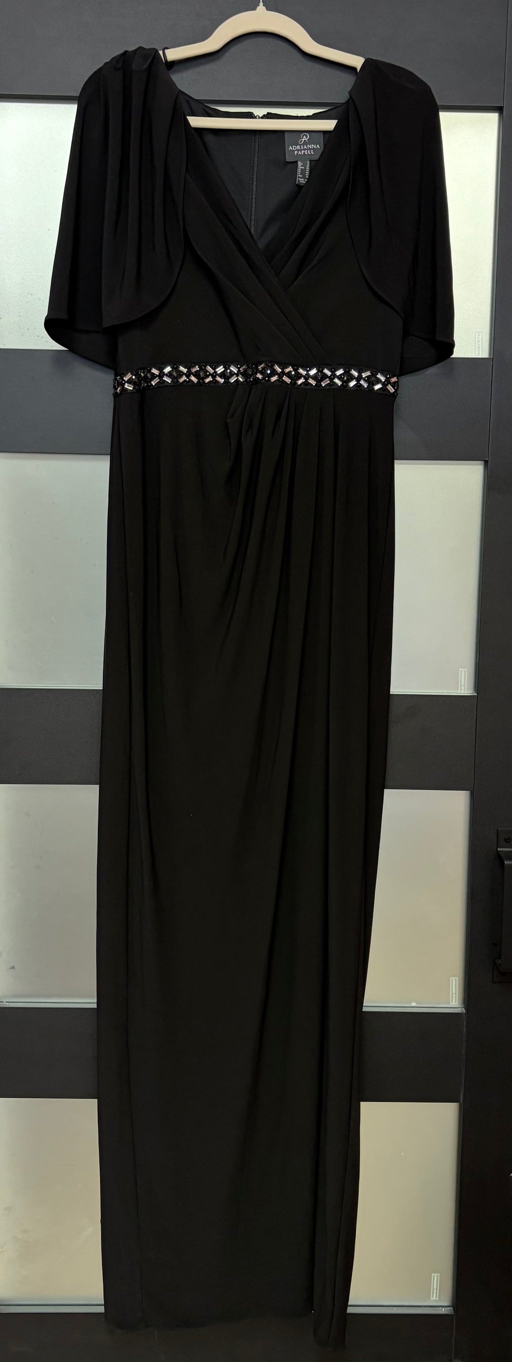 Adrianna Papell Black Beaded Waist Evening Gown