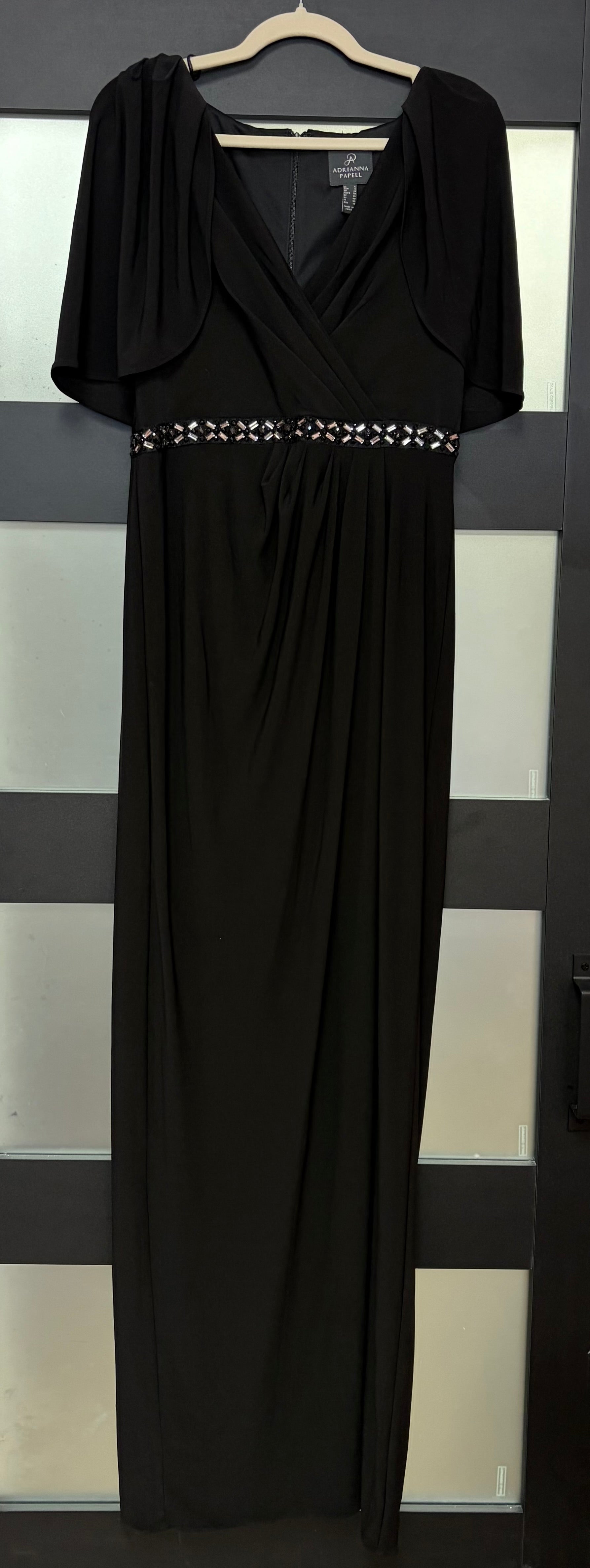 Adrianna Papell Black Beaded Waist Evening Gown