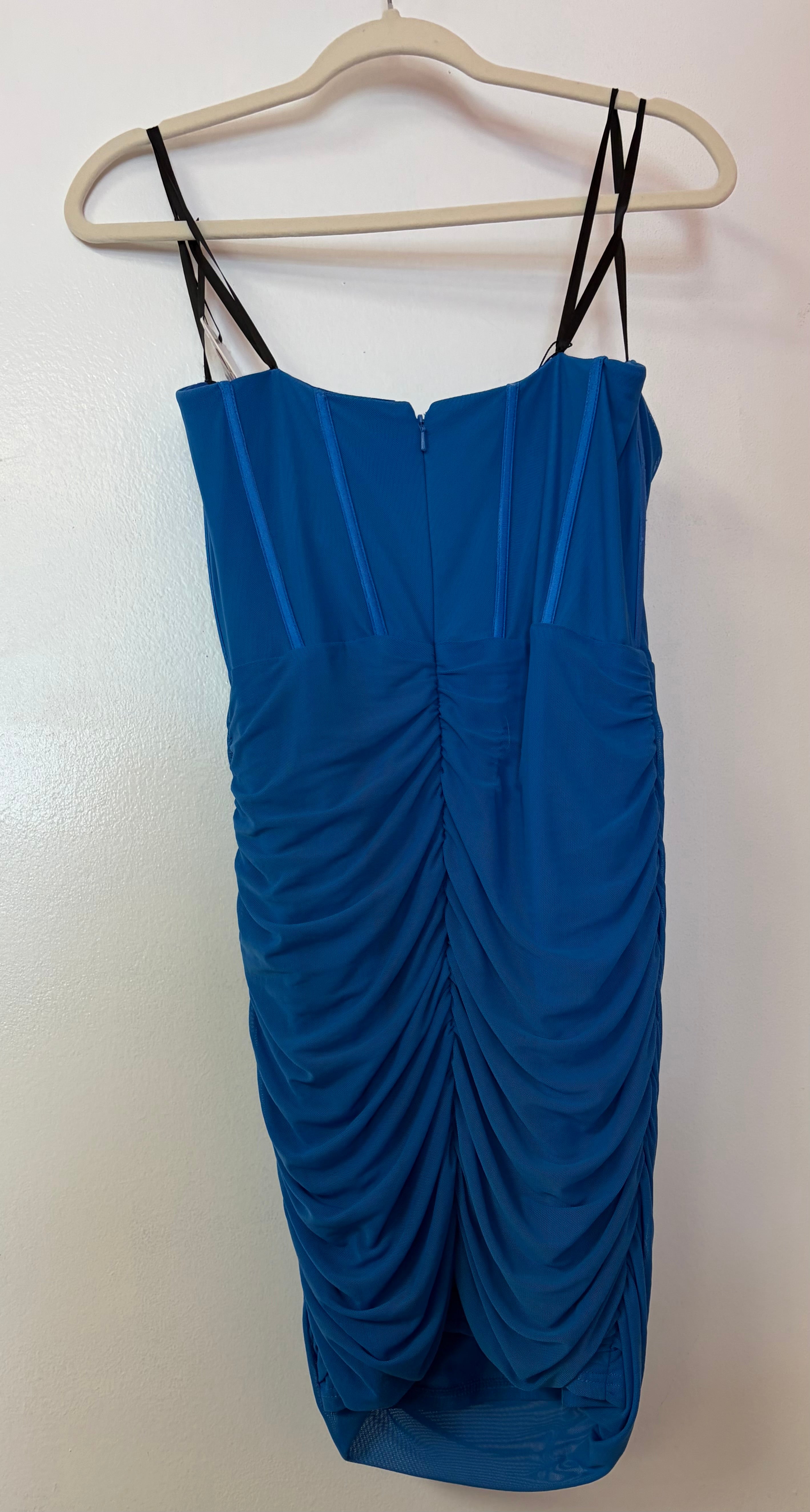 Alyce Paris Royal Blue Ruched Homecoming Dress with Corset Bodice and Draped Skirt
