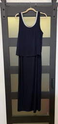 Navy gown with silver beaded neckline