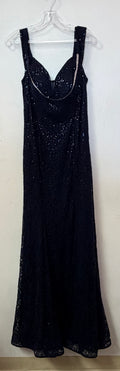 Cindy USA Navy Sequin Lace Formal Gown with Crystal Trimmed Sweetheart Neckline