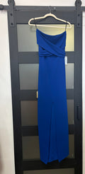 Lulus Sapphire Blue Front Slit Strapless Evening Gown