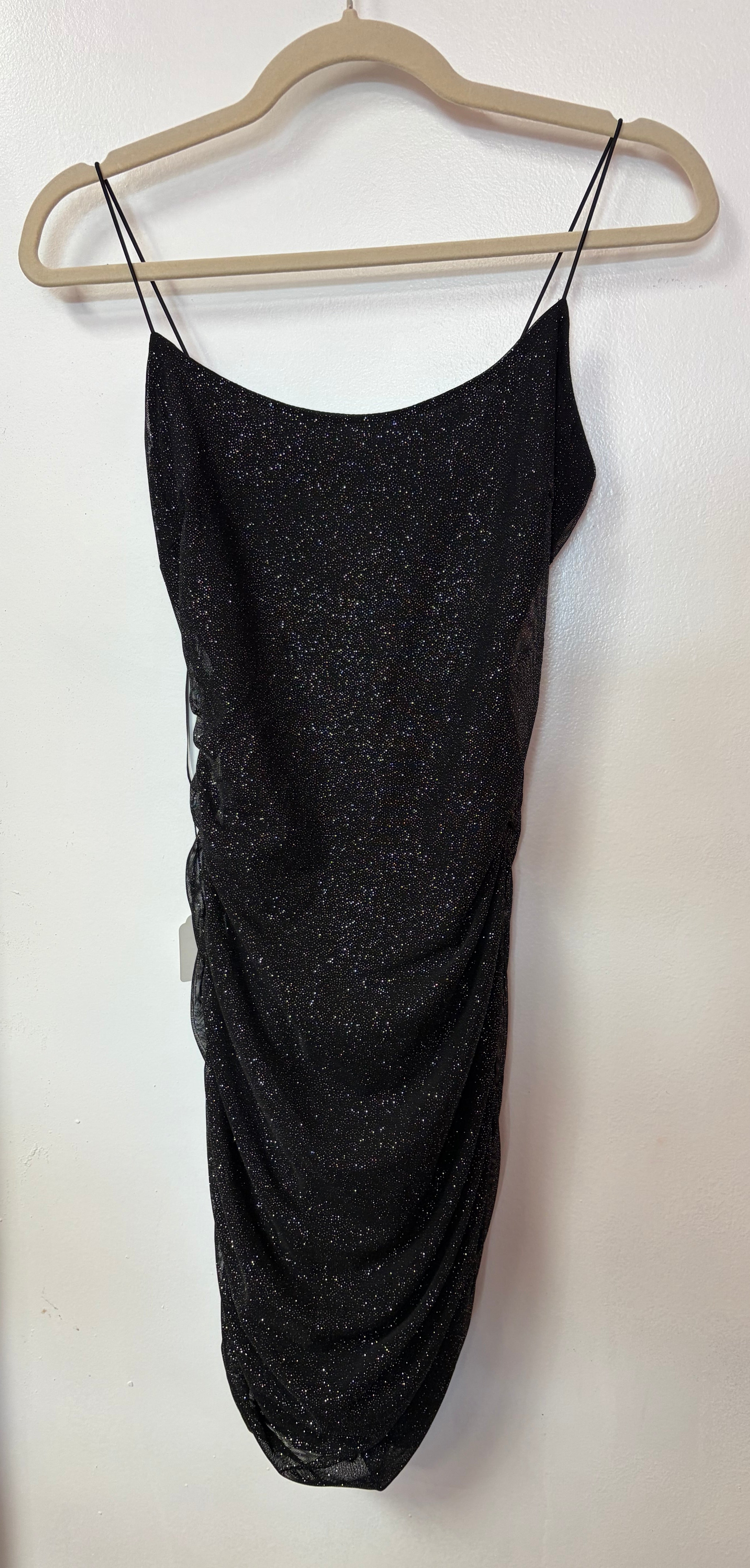 Black Glitter Ruched Bodycon Mini Dress