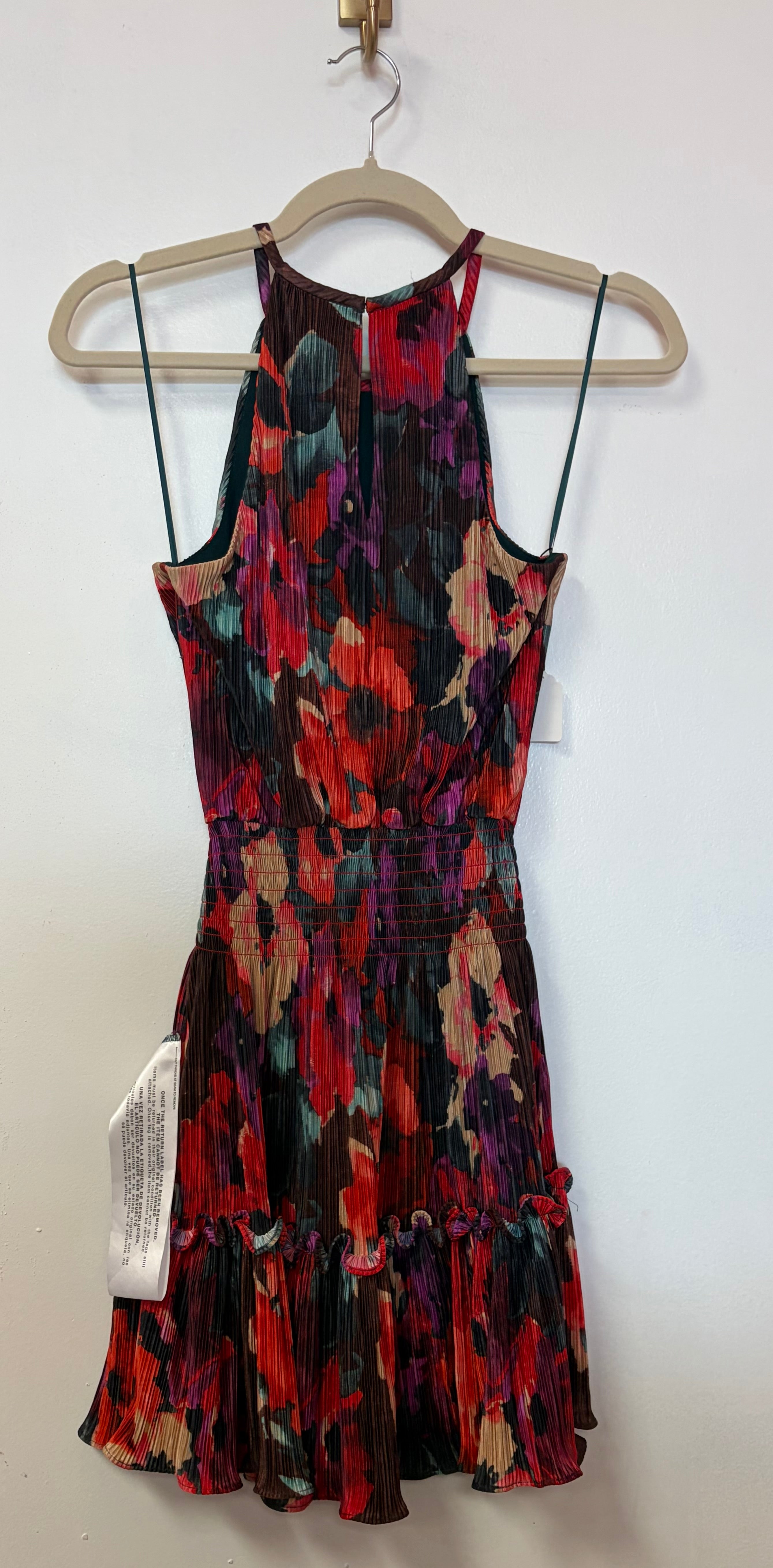 Dress the Population Multicolor Floral Pleated Halter Fit and Flare Dress