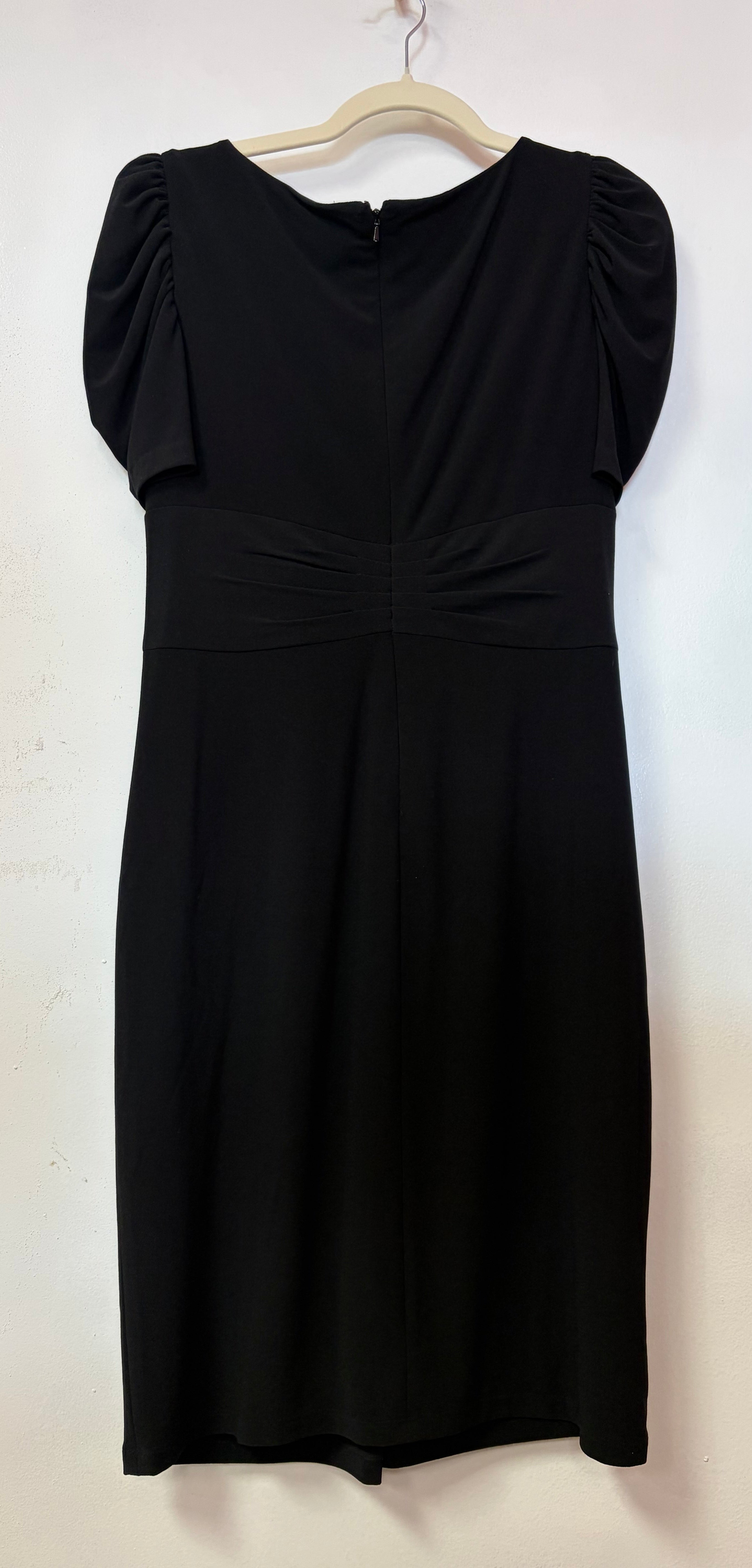 Black Ruched Puff Sleeve Cocktail Dress with Draped Sweetheart Neckline