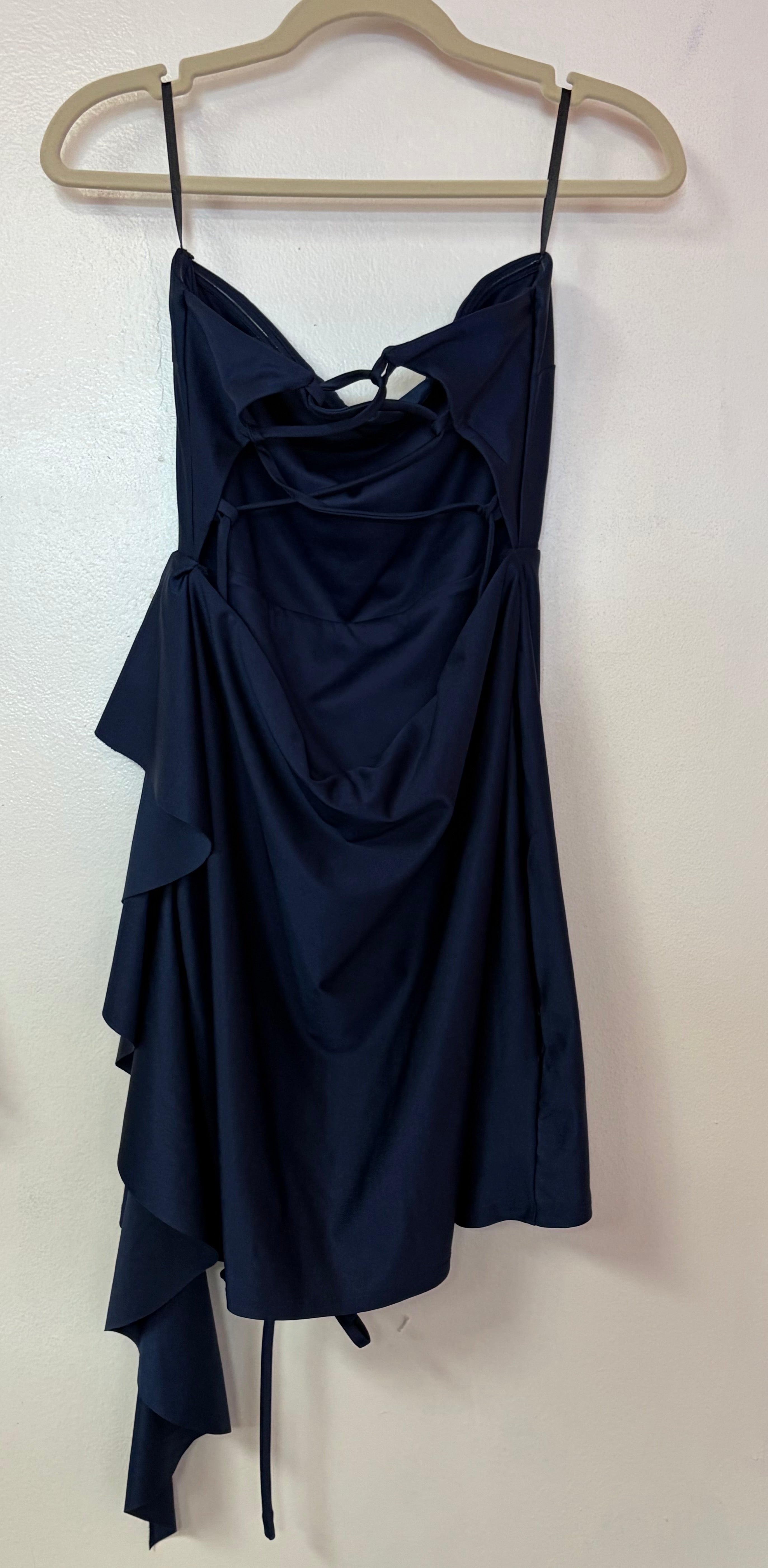 Windsor Navy Satin Lace-Up Cocktail Dress