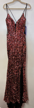 LaDivine CH127 Rose Gold Multi-Sequin Mermaid Formal Gown with Plunging Neckline and Leg Slit