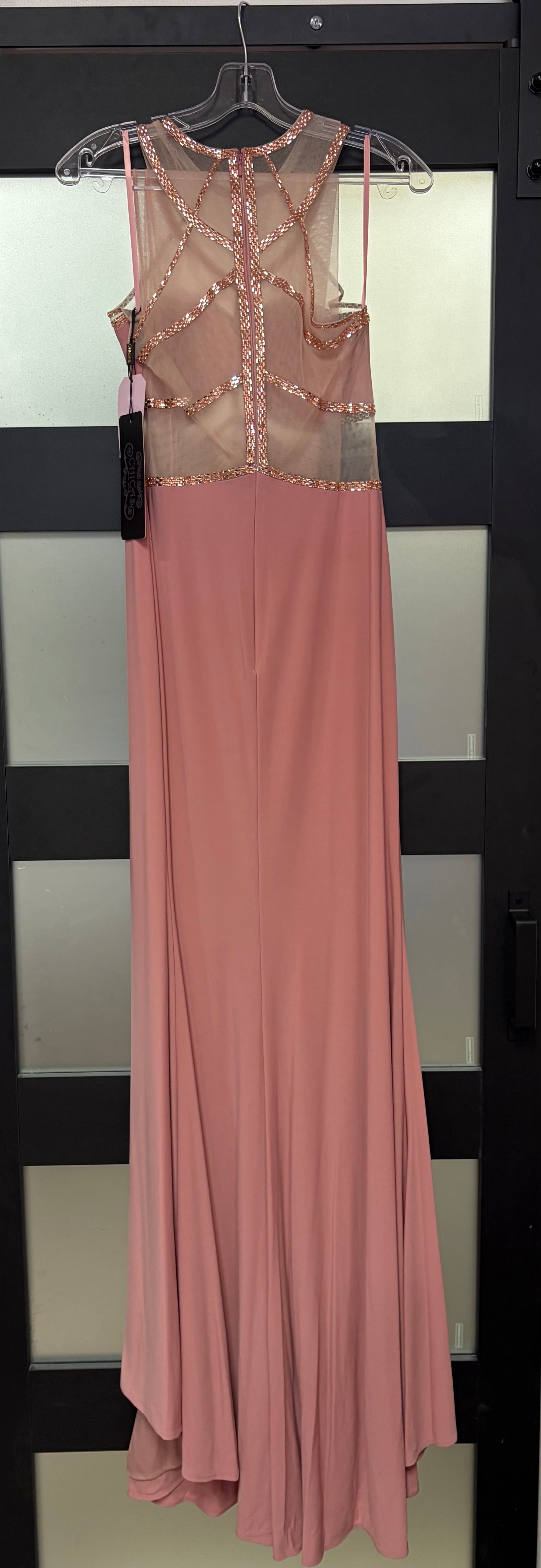 Chicas YG5006 Mauve Pink Illusion Cutout Beaded Formal Gown with High Slit